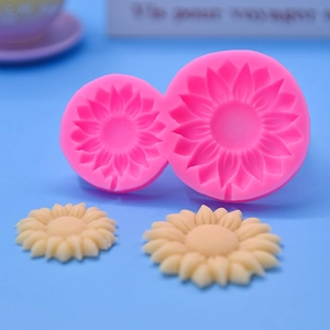 Pink sunflower silicone molds in two sizes for cake decorating and DIY baking projects