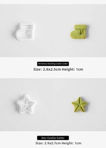 Detailed view of Christmas star and stocking cookie molds with 3D embossed texture