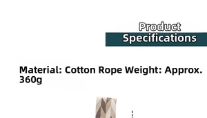 Detail of color-block geometric woven cotton rope strap with 360g weight specification