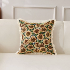 Vintage Sonnenblume Kissen mit Fransen, ideal für Sofa Dekoration und Wohnzimmer Einrichtung.
