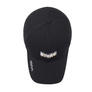 Black fashion baseball cap with white STARS embroidery and structured canvas crown