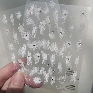 Holographic White Semi Transparent Flower Nail Art Stickers Dotted Relief Butterfly Manicure Decoration For DIY Design