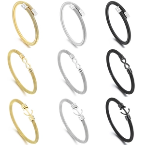 Stainless Steel Bangle Bracelet For Men Women Nautical Anchor Infinity Buckle Woven Mesh Cable Jewelry Gift