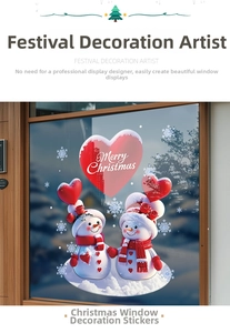 Details von Weihnachtsfensteraufklebern mit zwei Schneemännern und Merry Christmas-Text