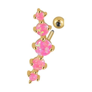 Gold-plated stainless steel cartilage stud with five pink opal gradient stones