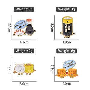 Set of four cute cartoon enamel pins including sushi and waffle alloy brooch designs