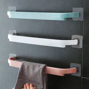 Wall Mounted Towel Bar Punch-Free Plastic Self-Adhesive Single Rod Rack For Bathroom Kitchen Home