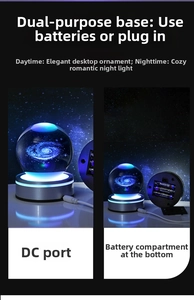 Dual-power base detail for 3D Galaxy crystal ball night light with DC and battery options