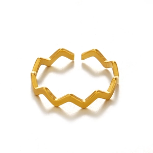 Minimalist 18K gold plated wavy open ring with a geometric polished metal design