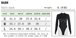 Size chart for long sleeve bodysuit showing inch measurements for chest, waist, and length