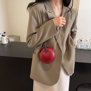 Cute red apple-shaped crossbody mini bag with gold chain strap for women in summer