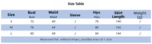 Detailed size chart table for the backless slim fit maxi dress with bust and waist measurements