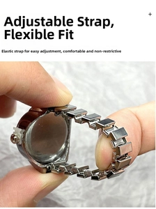 Detail of the flexible silver alloy elastic watch band showing the stretchable strap mechanism