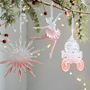 Christmas Tree Hanging Ornaments Pink Transparent Gradient Plastic Snowflake Heart Carriage Ballet Girl Holiday Decor