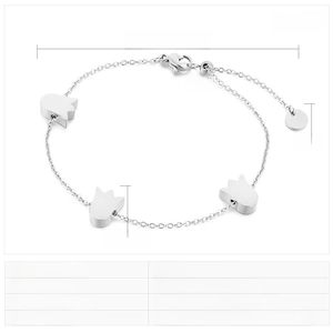 Detailed size specifications of tulip pendant stainless steel bracelet with dimensions