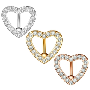 Heart Shaped Stainless Steel Belly Button Ring Pave Rhinestone Navel Piercing Jewelry For Women Curved Barbell Body Jewelry