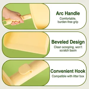 Pala para arena de gato extra grande amarillo claro con mango ergonómico y borde biselado