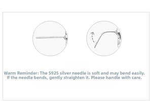 Detailed view of S925 sterling silver ear pins showing flexibility and quality stamp