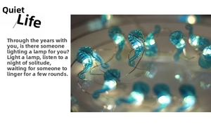 Detail of teal seahorse LED string light with high brightness translucent glow