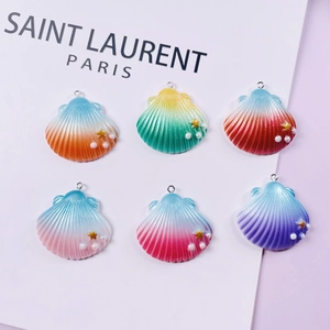 Set of 6 colorful resin shell pendants with pearls and stars for DIY accessories