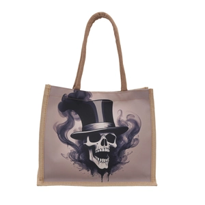 Japanese style canvas tote bag featuring skull illustration and thick rope handles