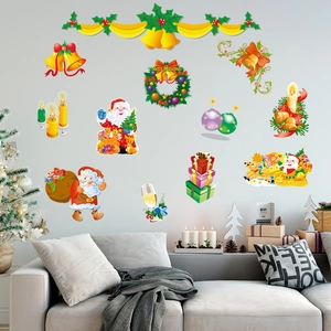 Christmas wall decal set with Santa, bells and wreath in a cozy living room scene