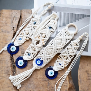 Handmade Bohemian Evil Eye Macrame Wall Hanging Ornament Blue Glass Bead Cotton Rope Tassel Home Car Decoration Nazar Amulet