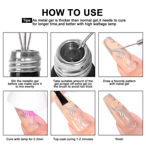 How to use silver metallic nail art gel set for French drawing and painting guide