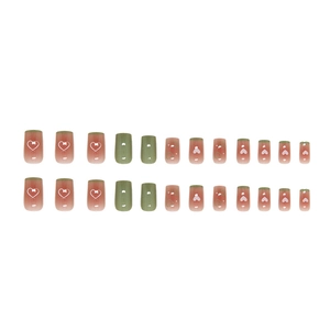Lot de 24 faux ongles français avec motif de cœur et dégradé rose-vert élégant