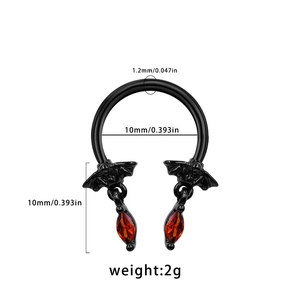 Gothic black bat septum ring with red teardrop gems for Halloween and cosplay outfits