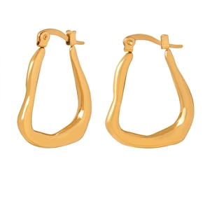 French Style Minimalist Irregular Geometric Hoop Earrings For Women Titanium Steel Asymmetric Gold Hoop Earrings Jewelry