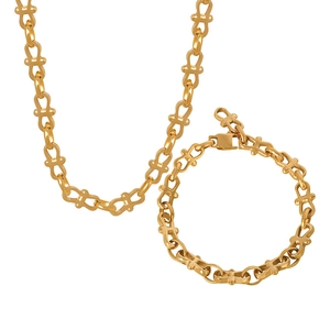 Gold plated geometric chain necklace and bracelet jewelry set for women fashion