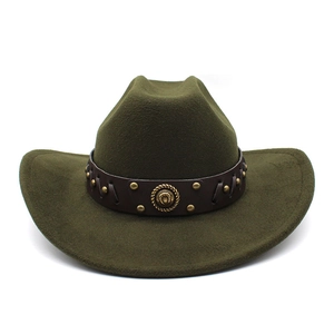 Classic dark green western cowboy hat with studded leather band and wide curved brim