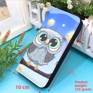 Detailed size view of the blue owl cartoon wallet measuring 19cm by 10cm and weighing 125g