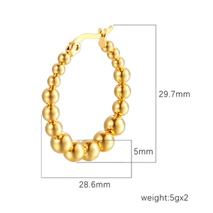 Boucles Oreilles Créoles Perles Acier Inoxydable Plaqué Or 18K Géométriques Rondes Minimalistes Pour Femmes
