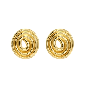 Boucles d'oreilles spirales dorées minimalistes en acier titane poli au design tourbillon