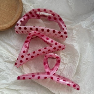 Chic pink polka dot hair claw clip set for women with natural aesthetic style