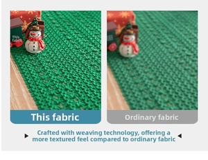 Detailed close-up showing the high-quality green knitted fabric texture of Christmas table runner