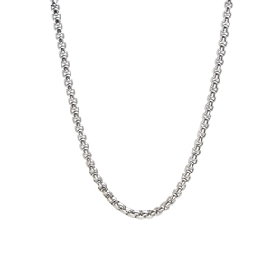 Polished silver stainless steel cable chain necklace for men and women on white background