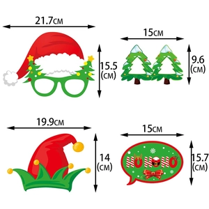 Set of 4 Christmas party photo props with dimensions on a clean white background