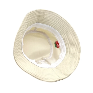 Beige cotton bucket hat with strawberry embroidery, Japanese style summer sun protection cap