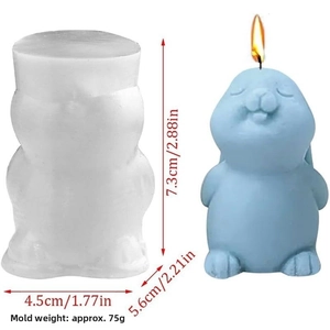 Detail view of bunny candle silicone mold with size dimensions and weight specifications.
