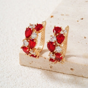 Vintage Copper Waterdrop Rhinestone Hoop Earrings For Women Light Luxury Fashion Inlaid Gemstone Earrings Jewelry Gift