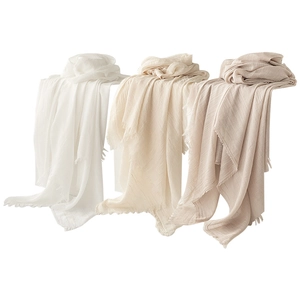 Minimalist cotton linen scarves in white, beige and khaki with fringe texture