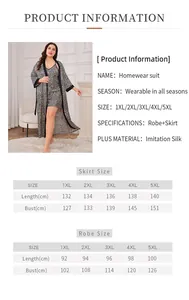 Detailed size chart for plus size leopard print satin robe and nightgown set