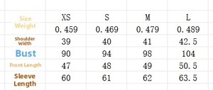 Detailed size chart for retro cropped blazer featuring dimensions for XS to L sizes
