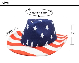 Dimensioni per cappello da cowboy bandiera americana con corona di stelle e tesa a strisce