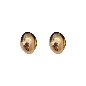 Minimalist oval gold-plated stud earrings with polished finish and silver needles