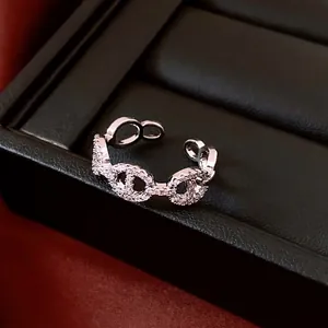 14K gold plated minimalist pig nose open ring with micro-pave white crystals