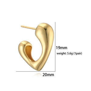 Minimalist gold hollow heart stud earrings measuring 19mm by 20mm for women